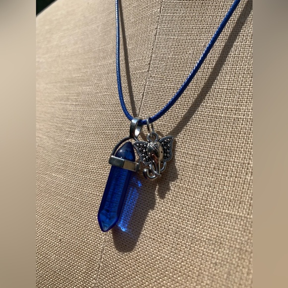Handmade Cobalt Blue Resin Crystal Amulet Necklace & Elephant Charm - Picture 13 of 14